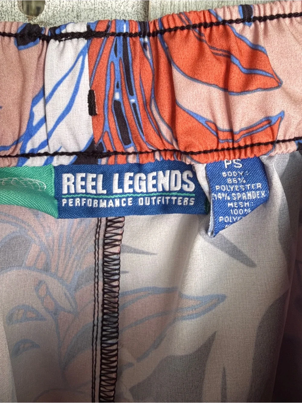 Reel Legends Coral  & Black Tropical Drawstring Shorts